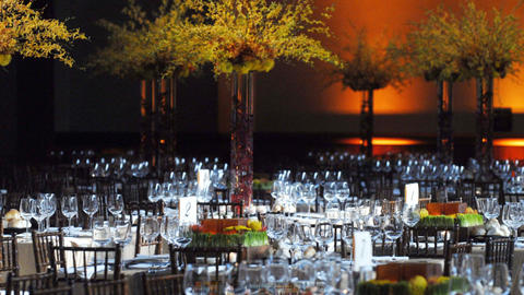Elegant event setup with tables and chairs